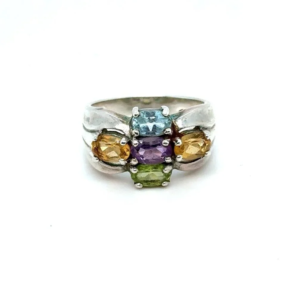 925 Silver 5-Multicolor‎ Stones Ring